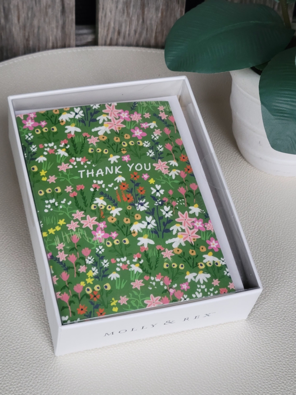 Molly & Rex Floral "Thank You" Note Card Set - Green - Picture 2 of 4